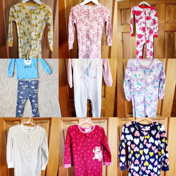 9 Toddler Girl Pajamas Bundle